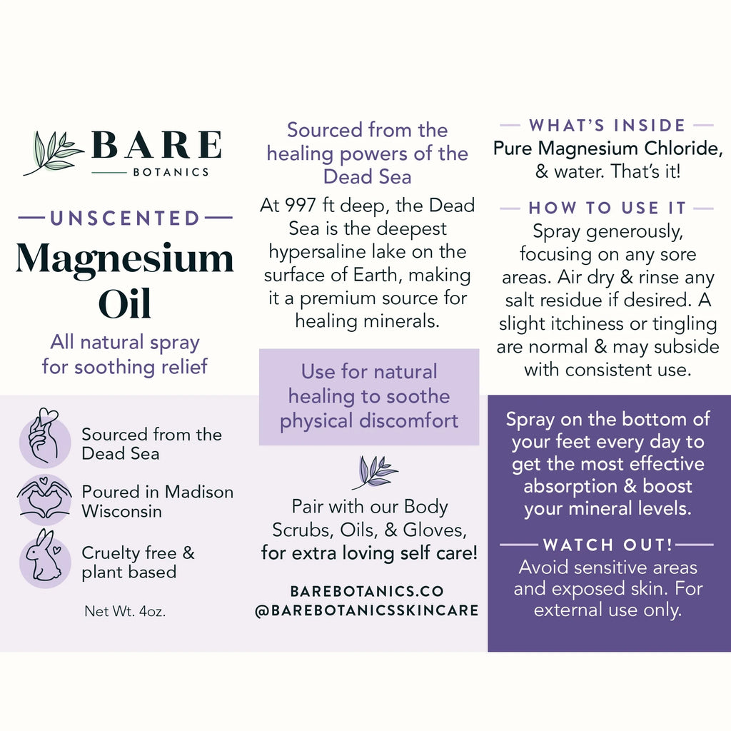 Magnesium Oil Spray Unscented 4 Fl Oz | Sourced from the Dead Sea, Made in Wisconsin