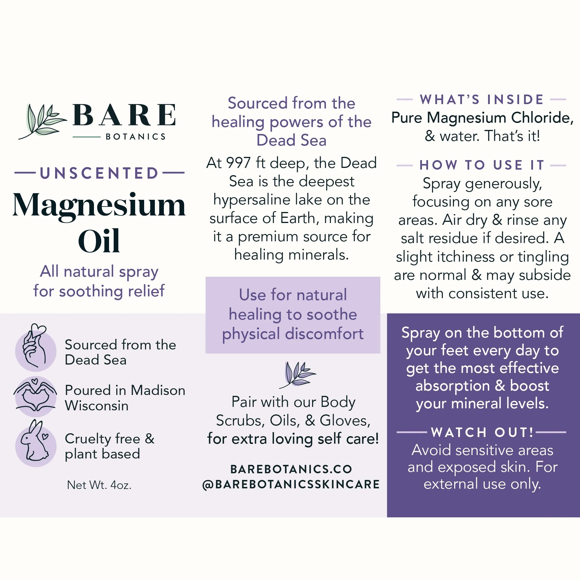 Magnesium Oil Spray Unscented 4 Fl Oz | Sourced from the Dead Sea, Made in Wisconsin